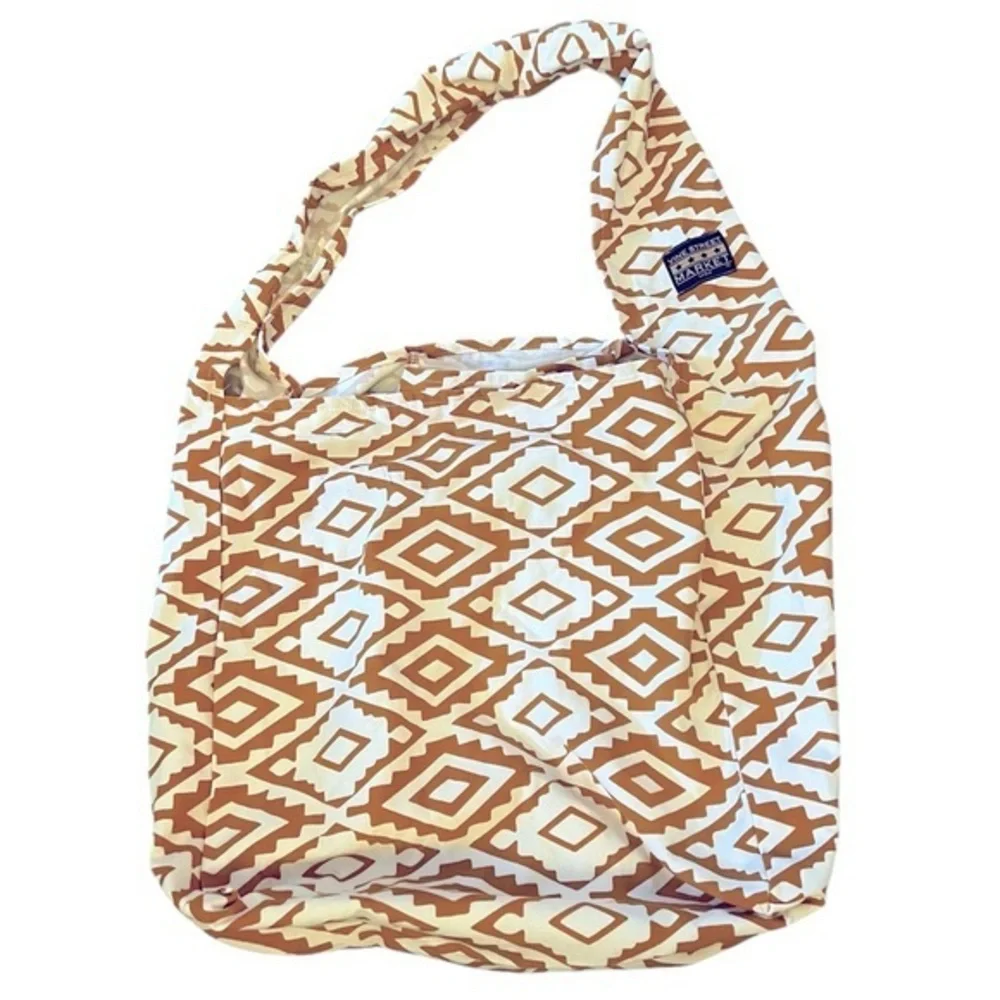 NWOT Vine Street Market oversized cotton printed sling bag tote, rust & cream